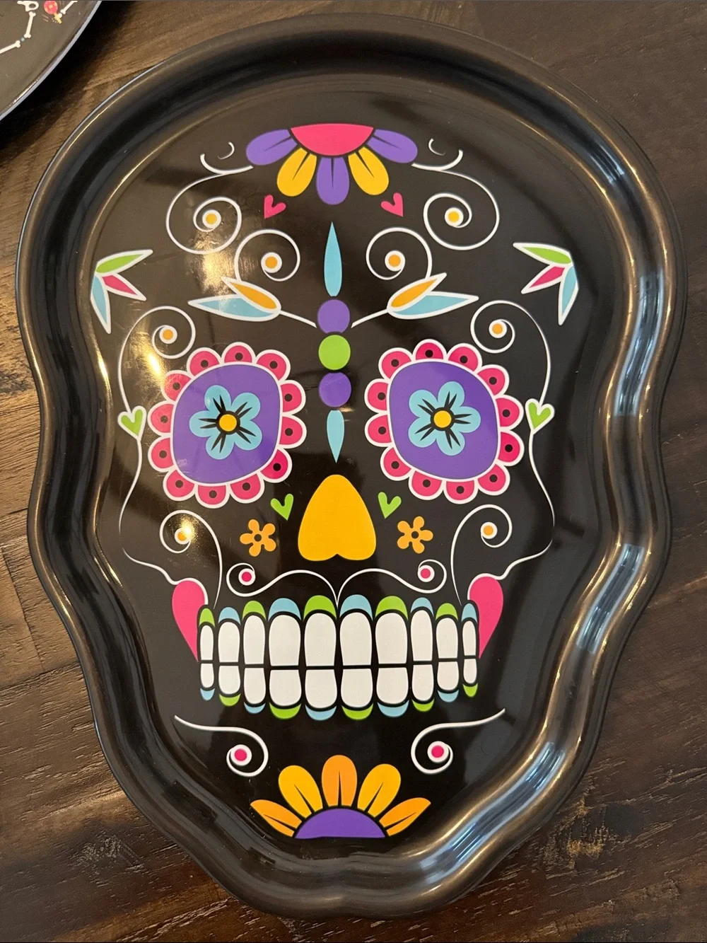 Day of the Dead Black Sugar Skull Party Plate & Tray Set with Dishtowel Plastic